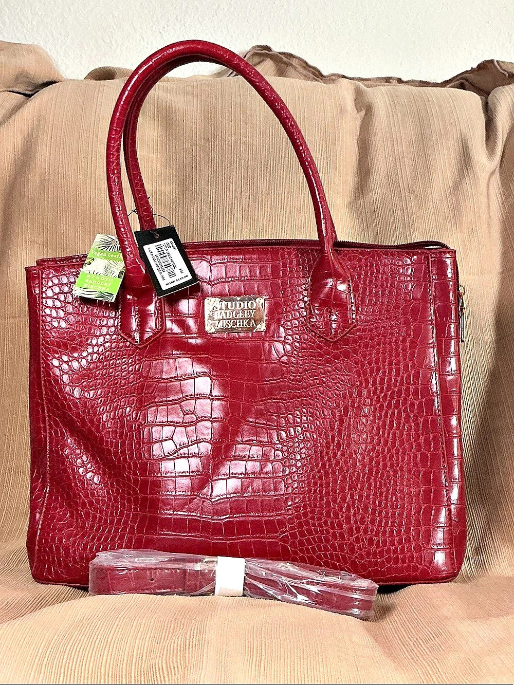 Studio Faubourg America Crocodile-Embossed Tote in Red NWT